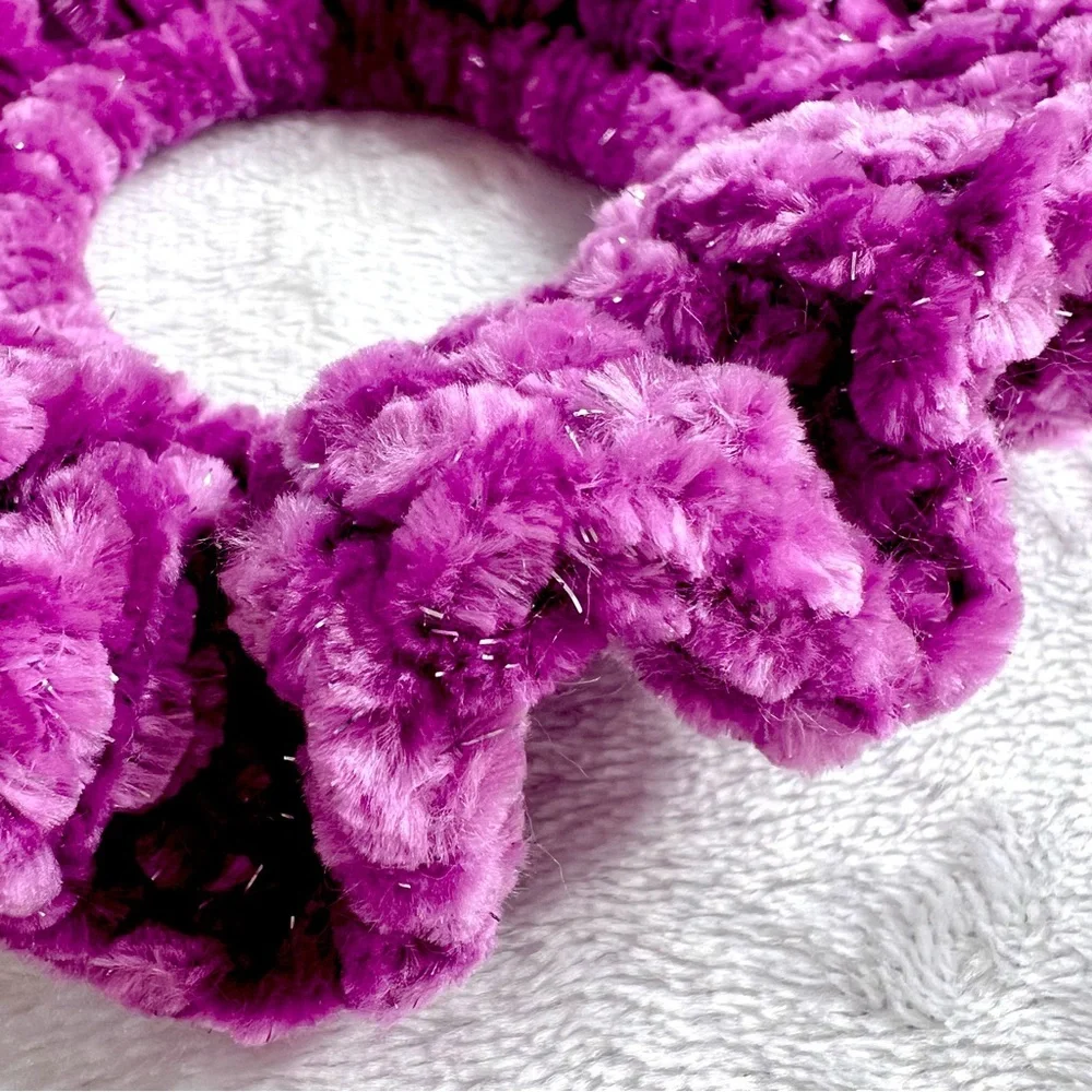 Handmade Crochet VELVET Luxe Pinkish Purple Hair Scrunchie PinkRainCloud